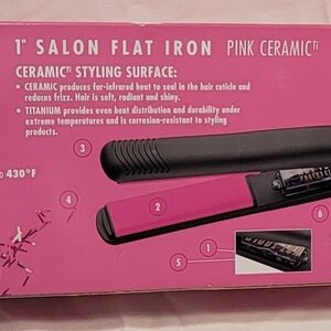 1" Pink Ceramic Salon Flat Iron - Women’s Hair Straightener